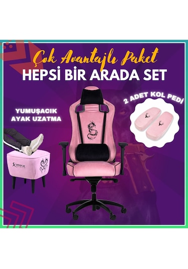 Pro Ayak Uzatmalı Kol Pedli Maximus Pembe Oyuncu Koltuğu Pembe