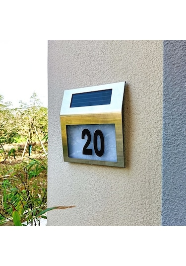 Fastbuy Güneş Işıkları Dış Mekan Ev Numarası Işıklı Led Kapı Numarası Ev Bahçe Avlu Sokak İçin Gümüş Gümüş