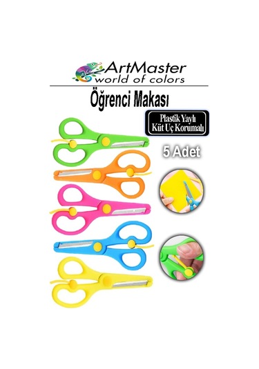 Öğrenci Makası Renkli 5 Adet Plastik Küt Uç Yaylı Korumalı Çocuk Makası Ana Sınıfı Okul Makası Okul Öncesi Kreş