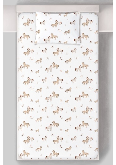 Organik Tek Kişilik Lastikli Çarşaf Seti - Minik Tay Renkli