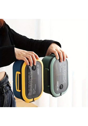 Xuweiwei Mavi 1200ml Sızdırmaz 2 Katlı Bento Kutusu Çatal Kaşık Mikrodalga Fırın Yemek Kabı Mavi