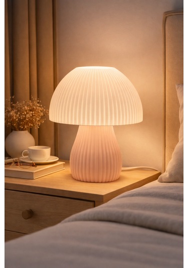 Elegant Abajur - Özel Tasarım Modern Ve Şık Masa Lambası - Bej Beyaz - Bej