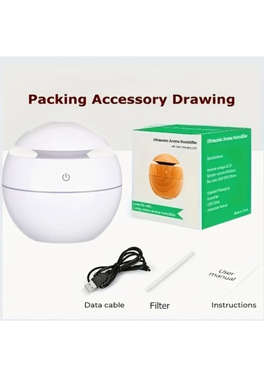 Willowhaven Beyaz Usb Nemlendirici: 7 Renk Aydınlatma, Kompakt Tasarım, 300ml Kapasite, Yatak Odası İçin