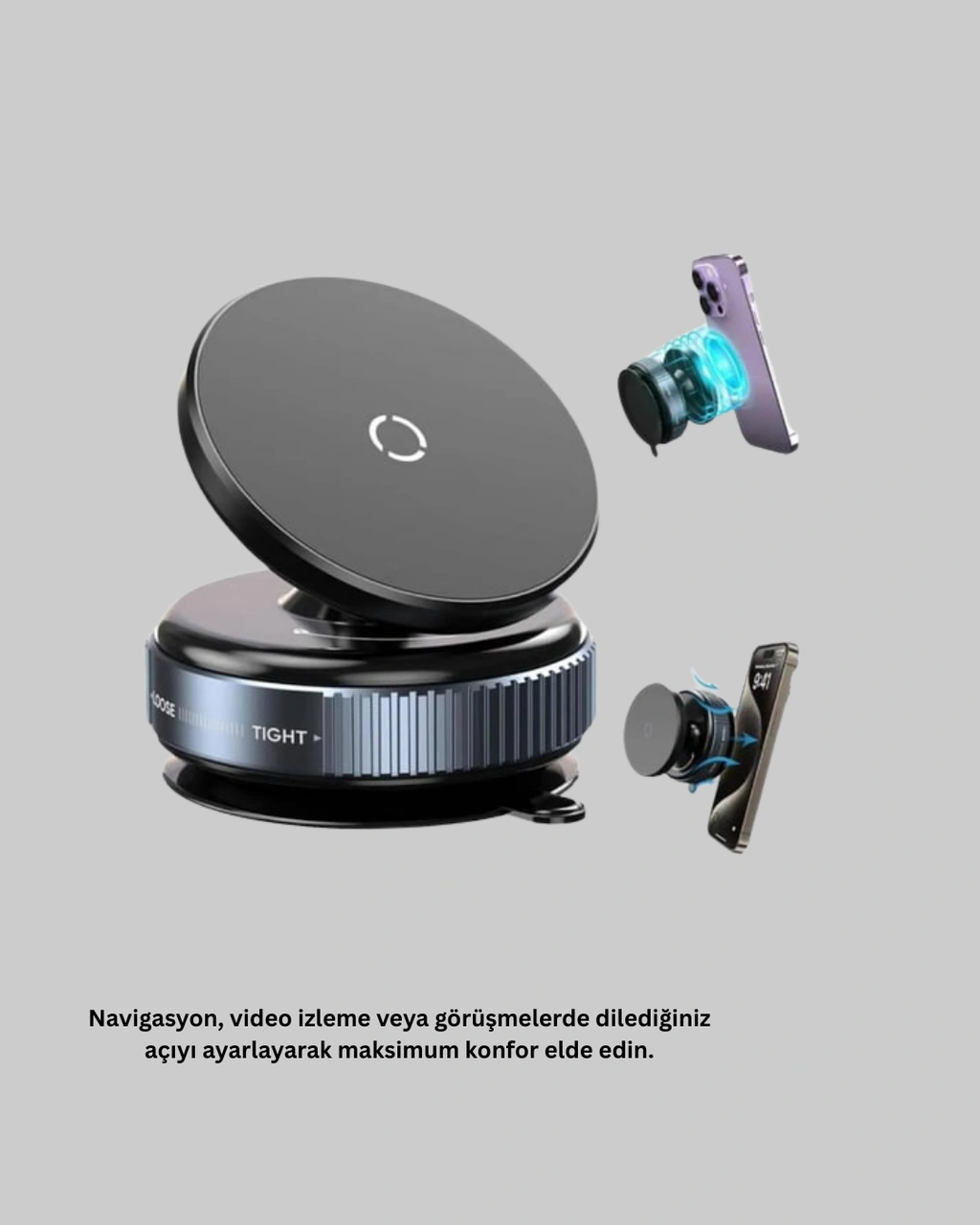 Araç İçi Telefon Tutucu Güçlü Manyetik Vakumlu Model Siyah