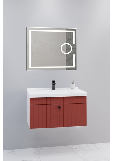 Alice 80 Cm Banyo Dolabı Kiev Led Aynalı Kiremit- Boy Dolap Hariç Kiremit