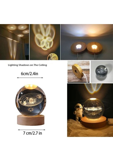 Kosona Nurluce 6cm Usb Işıklı Ayarlanabilir Güneş Sistemi Kristal Top, Sevgili Arkadaş Hediyesi, Gece Lambası Diğer