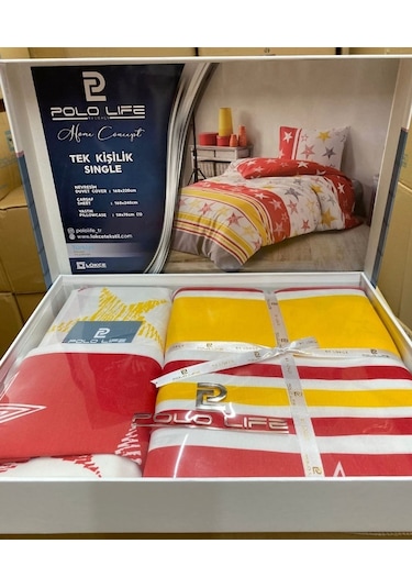 Polo Life Lüks Tek Kişilik Nevresim Takımı- GS Sarı Kırmızı
