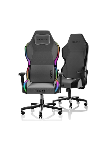 Exvega Lunar Active 2024 Dokuma Kumaş Hoparlörlü Ve Masajlı Argb Profesyonel Oyuncu Koltuğu Gri