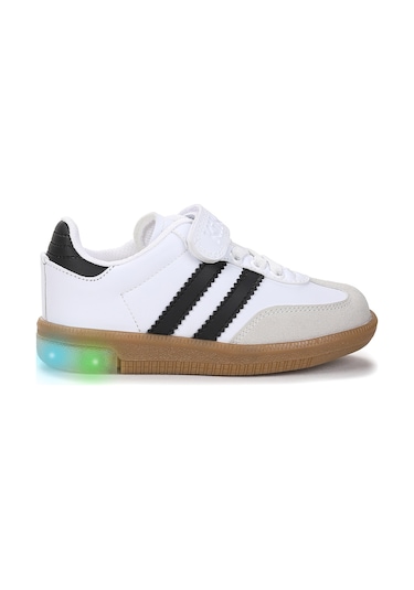 Kiko Kids Renis Günlük Cırtlı Işıklı Kız Çocuk Spor Ayakkabı Beyaz - Siyah Beyaz - Siyah