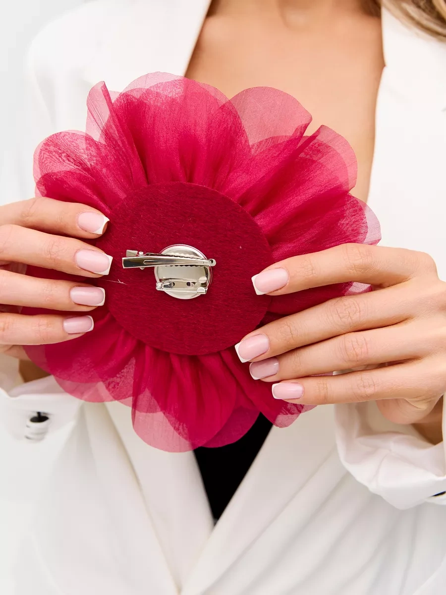 Labbıje Büyük Broş Kumaş Çiçek Fiyonk 225129736 Şarap Rengi