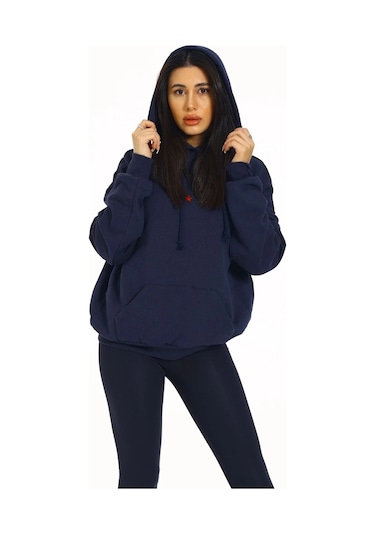 Vexor Kore Model Yıldız Baskılı Kanguru Cepli Kadın Sweat Lacivert Mavi