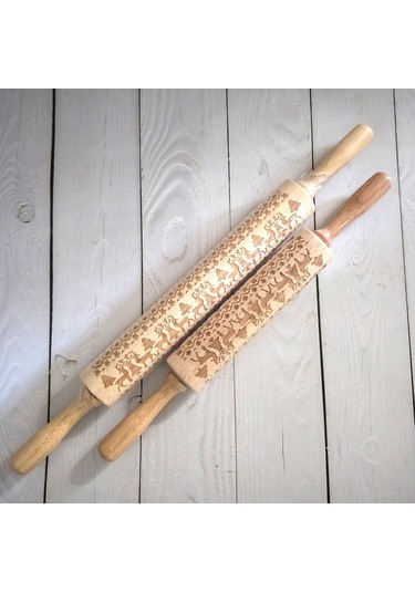 Yifomall Büyük Boy Noel Geyik Desenli Ahşap Un Çizgici 43cm X 4cm - Hamur Yoğurma, Manti, Makaron İçin Kauçuk Ağacı Hamur Sürgüsü