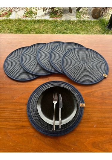 6 Lı Yuvarlak Supla Takımı Kolay Temizlenebilir, Modern Sofralar İçin Lacivert -antrasit