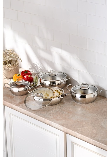 Emsan Cemre İndüksiyon Tabanlı 8 Parça Çelik Tencere Seti