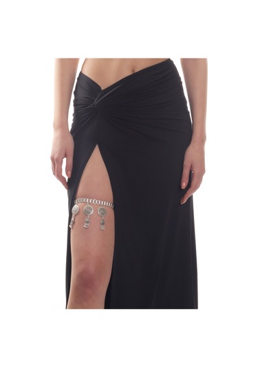 Labalaba Kadın Antik Gümüş Kaplama Etnik Baskılı Geometrik Charm Detaylı Lastikli Bacak Zinciri Gümüş