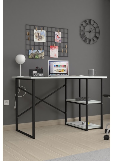 Bofigo 2 Raflı Çalışma Bilgisayar Masası 60 x 120 CM Beyaz
