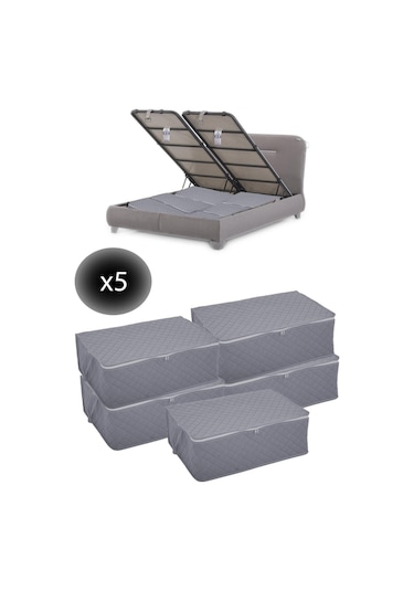 Adarya Home 5 Adet Bazaaltı Hurç 60 x 40 x 22 - Büyük Boy Baza Hurcu -  Antrasit