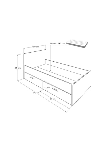Adoremobilya Plus Çekmeceli Tek Kişilik Karyola - Sonoma-Diamond Beyaz