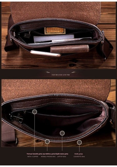 2'li Erkek Omuz Çantası Seti - Koyu Kahve Koyu Kahverengi