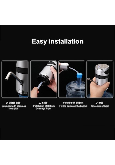 Paslanmaz Çelik Şarjlı Otomatik Damacana Su Pompası Gri