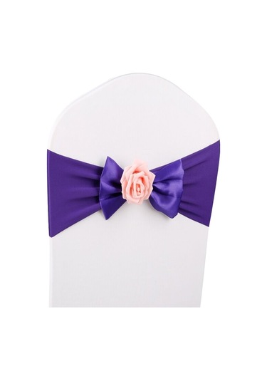 Düğün Sandalye Kapak Kanat Saten Kumaş Papyon Şerit Bant Dekorasyon Otel Düğün Parti Töreni Ziyafet Malzemeleri Koyu Mor Mor