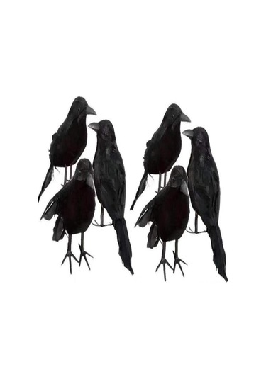 Neevoyu 6 Adet Siyah Tüylü Taklit Kargalar - Halloween Parti Dekorasyonu, İç/diş Mekan Dekoratif Figürler