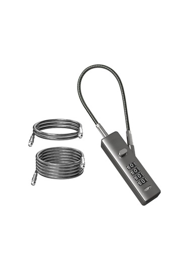 Ranyeek 4 Haneli Yeniden Konfigüre Edilebilir Kilitli, Çelik Gövde, 3 Farklı Uzunlukta Kablolu, Bisiklet-elektrikli Araba-kask-valiz Güvenliği İçin Kayar Kordon Kilit, Silah Rengi Gri