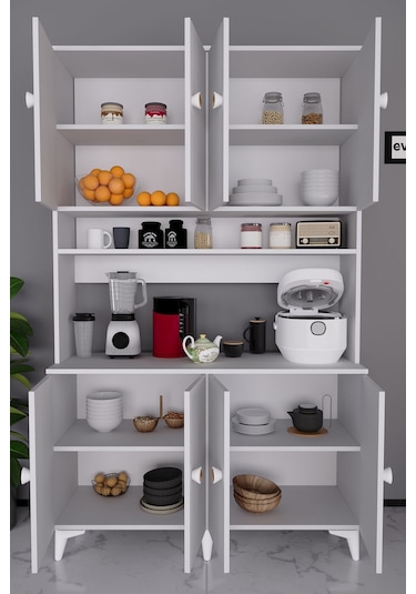 Urla Kahve Köşesi Çok Amaçlı Mutfak Kiler Erzak Dolabı Beyaz Beyaz