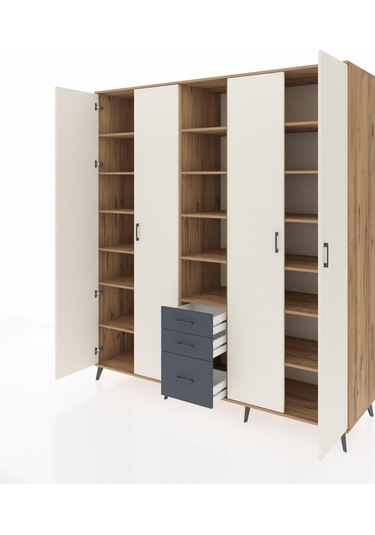 Kronos Dolap 17 Raflı 3 Çekmeceli 4 Kapaklı 220x59x243 Çam-aytaşı/antrasit Aytası/antrasıt