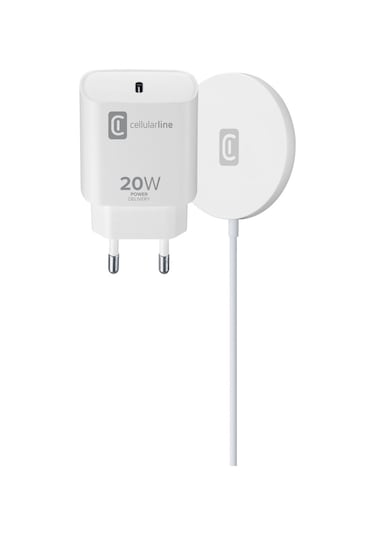 Cellularline Apple Uyumlu iPhone Magsafe Kablosuz Şarj Standı + 20W Duvar Şarj