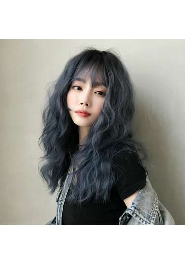 Cbtx Kadın Yün Uzun Saçlı Doğal Kabarık Peruk, Renk: Siyah Kahverengi 54cm