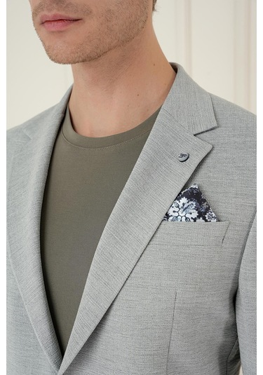 Comfort Fit Mono Yaka Çift Yırtmaç Torba Cep Casual Gri Ceket C 698 Gri