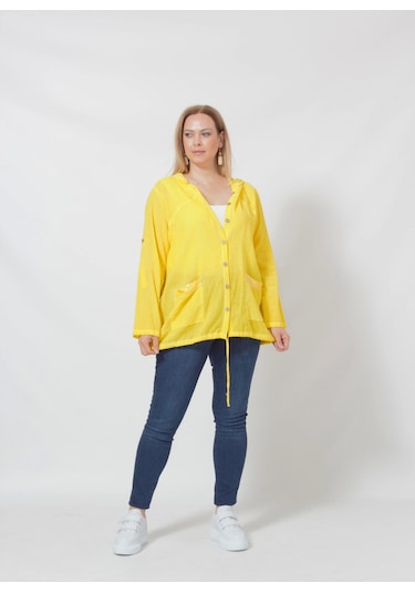Moda Berray B027 Cebi Pullu Kapüşonlu Gömlek Sarı Sarı