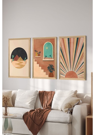 3 Parça Ahşap Çerçeve Görünümlü Mdf Poster Tablo Seti - Set 5 - Mdf3dsohoset5