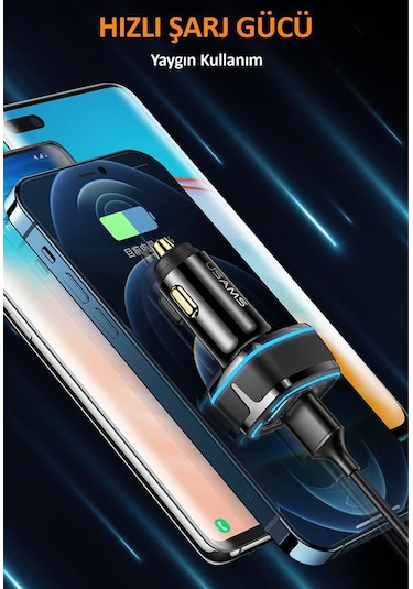 Usams US-CC126 PD Type-C + 2XUSB-A 80W Çakmaklık Hızlı Şarj Cihazı