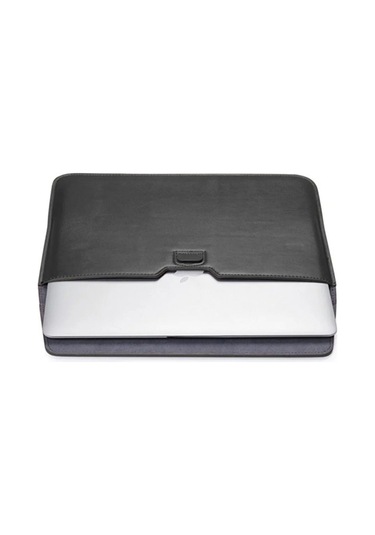 Macbook Pro 14 İnç M3 A2992 A2918 Uyumlu Deri Mıknatıslı Çanta Stantlı Şık Tasarım Siyah
