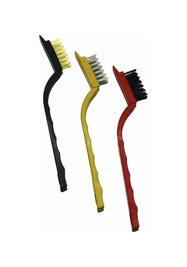 3 Parça Mini Tel Fırça Seti Prinç - Çelik - Naylon Fırça