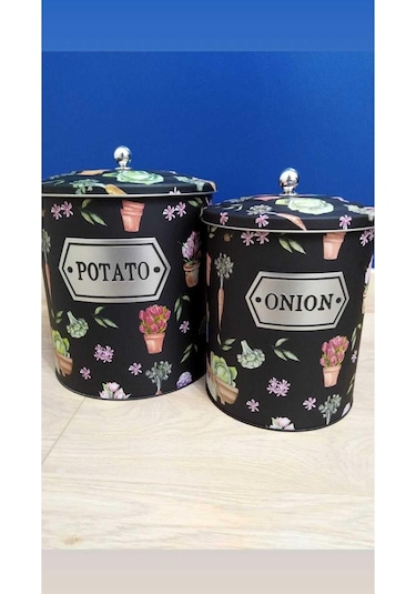 Nf Desıgn Çiçek Desenli Kabartmalı Metal 2 Li Patates Soğan Sepeti