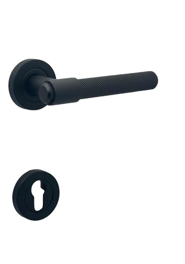 Punch Mat Siyah Rozetli Yale Çelik Kapı Kolu 1 Takım