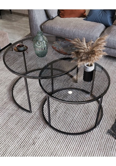 Dekoport Milas Orta Sehpa - Füme Cam Siyah