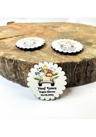 Mr. Home Safari Konseptli Uv Baskılı Doğum Hatırası Ahşap Magnet