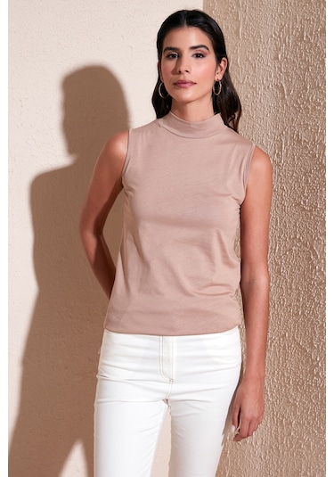 Lela Pamuklu Kolsuz Dik Yaka Bayan T Shirt 5865710 Bisküvi