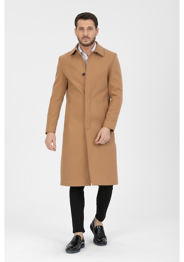 Erkek Vizyon Dar Kesim Uzun Kaşe Gömlek Yaka Palto & Kaban Vizon