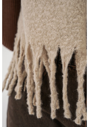 Kadın Yumuşak Dokulu Kalın Şal Atkı 15951 - A.bej Bej