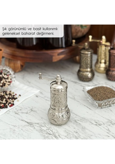 Nikel Renk Zamak Karabiber El Değirmeni Öğütücü Grinder 11 Cm Gümüş