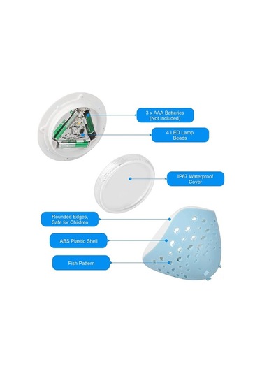 Dancemonkey Yüzen Havuz Işığı: Balık Desenli, 6 Modlu, Ip67 Su Geçirmez, Çocuk Güvenli, Beyaz-mavi Beyaz - Mavi