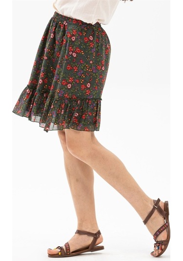 Buse Vual Kısa Etek Tomurcuk Desen Yeşil 6170
