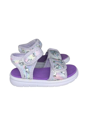 Kedi Baskılı Lila Çocuk Sandalet 001