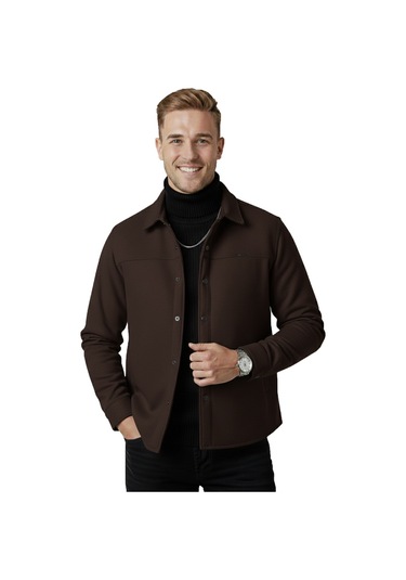 Deepsea Erkek Kahve Likralı Rahat Kalıp Cepsiz Kaşe Ceket Çıt Çıtlı, Esnek Şık Model Ceket 0760 Kahve
