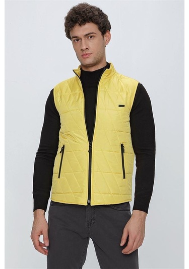 Sarı Dik Yaka Kapitone Casual Şişme Yelek 1009225153-Sarı